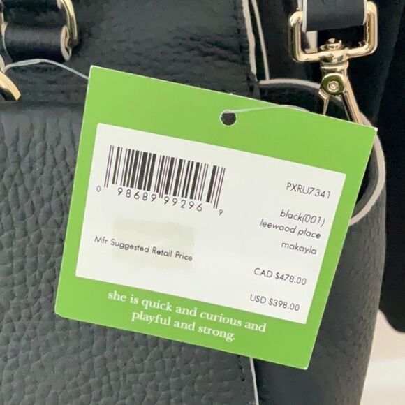 KATE SPADE NWT LEEWOOD PLACE MAKAYLA SCALLOP FULL SIZE BLACK SATCHEL BAG CROSS - Picture 13 of 15